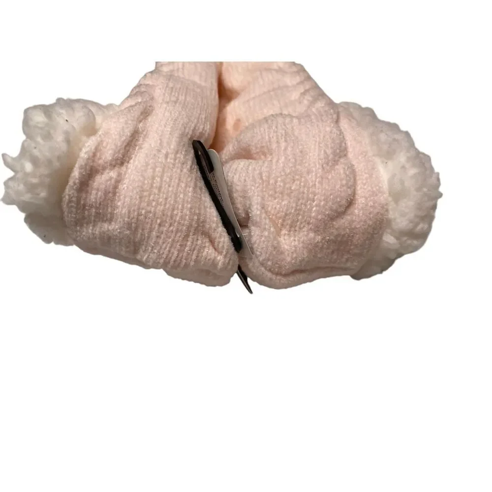 Ladies Slipper Socks Pink Sherpa Lined Cable Knit Non Slip Size 5.5-7.5 Winter